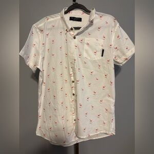 NO VACANCY MEN’S SHORT SLEEVE BUTTON DOWN SHIRT FLAMINGOS ‎ M